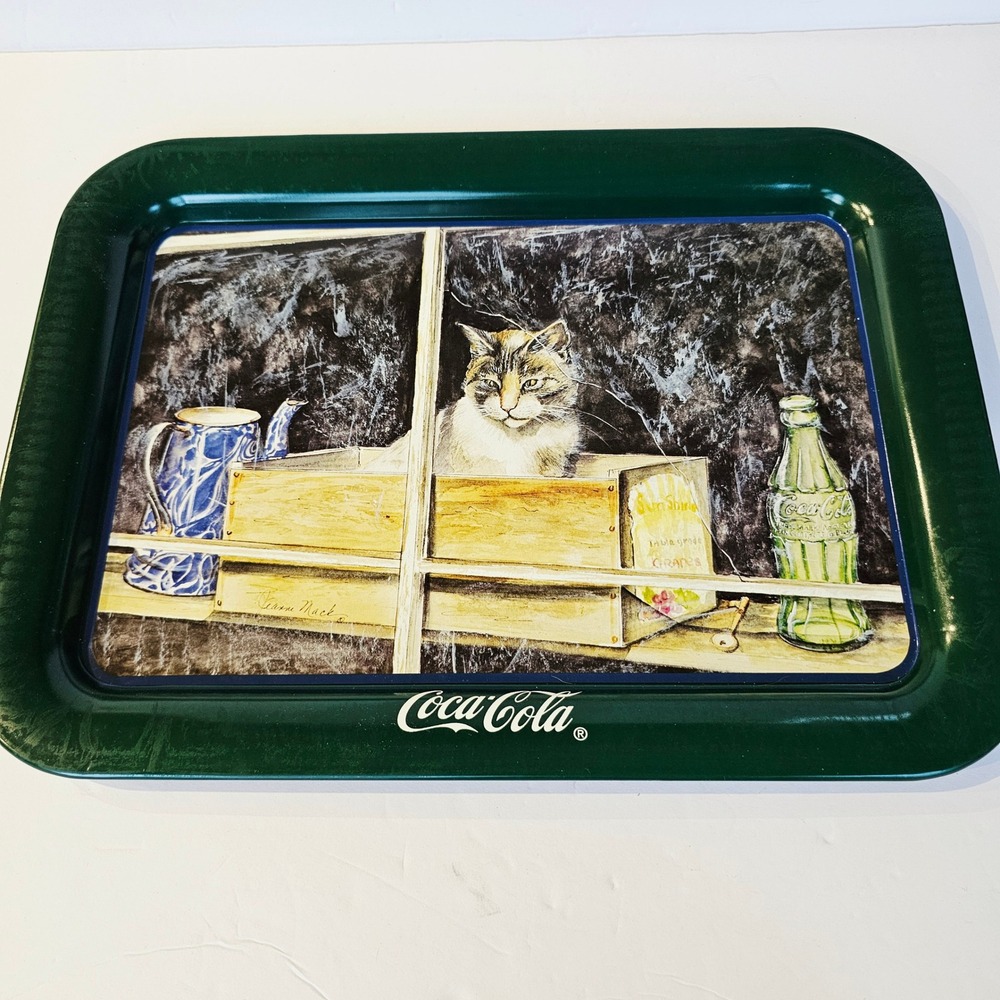1994 Coca-Cola Metal Serving Tray Cat in Window Jeanne Mack Art Vintage Decor